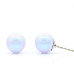 Iridescent Swarovski Pearl Studs | 8mm Pearl Earrings | Dainty Blue Pearl Studs